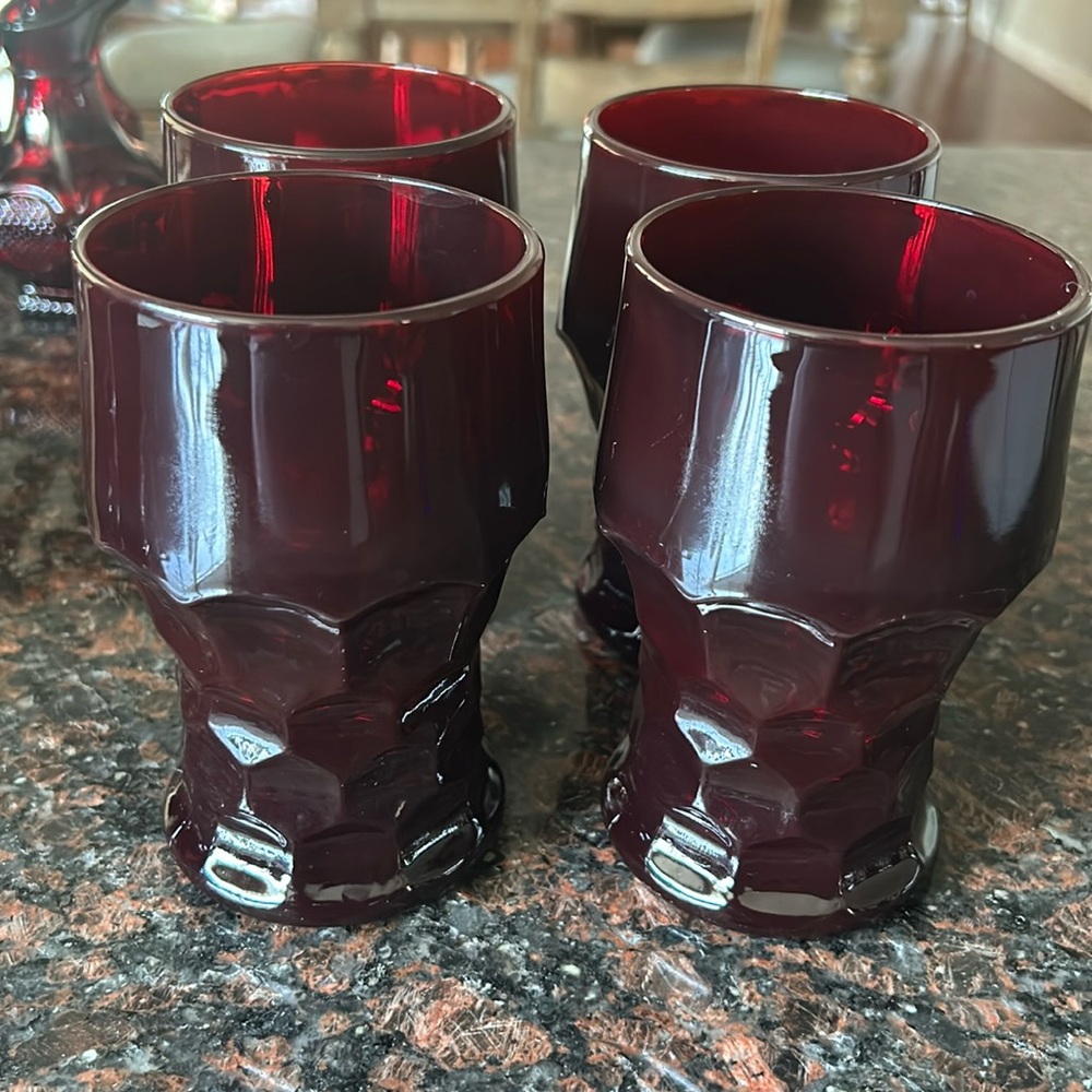 4 vintage RED TUMBLERS  honeycomb 12 oz.